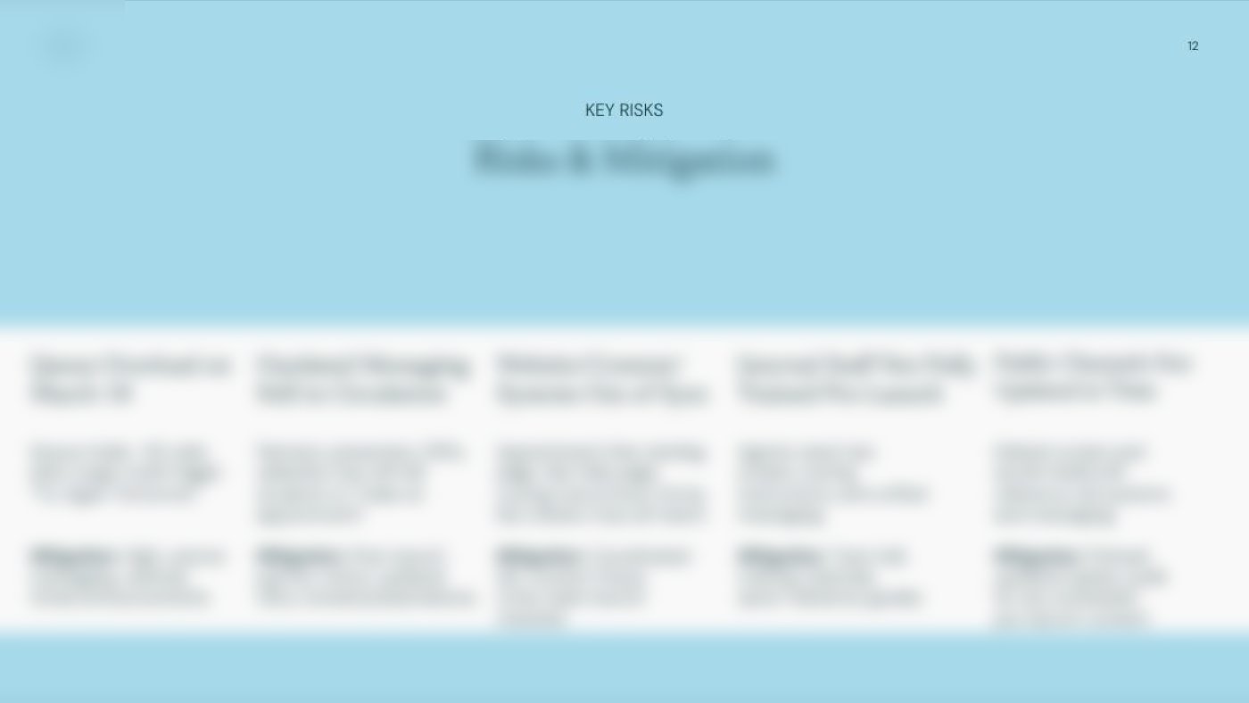 Risks and mitigation page. Details blurred.